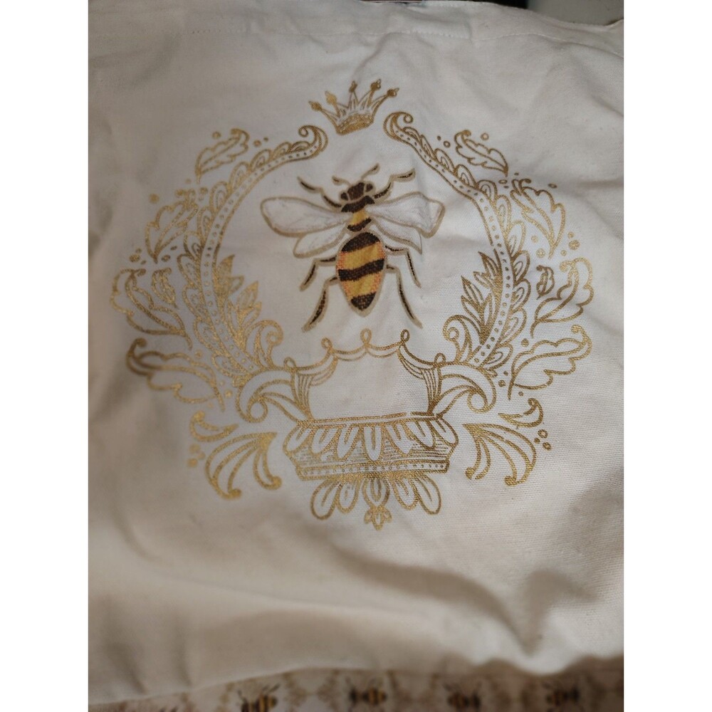 NWT Begonia Market Queen Bee Canvas Tote Bag Gold Metallic Honeycomb Reusable - Picture 12 of 12